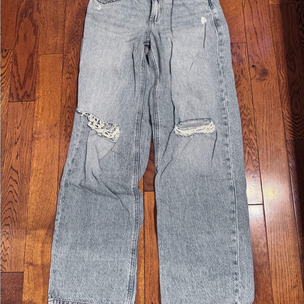 Garage Light Blue Distressed Straight Jeans